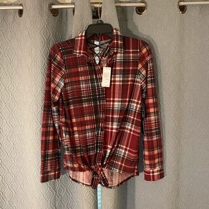 Almost famous front tie plaid shirt